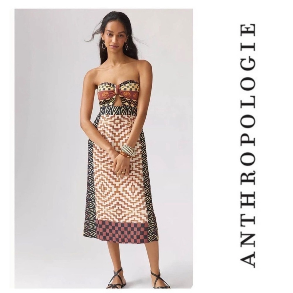 Anthropologie Dress NWT, Verb Geo Cut Out Midi Strapless Dress, Size 14